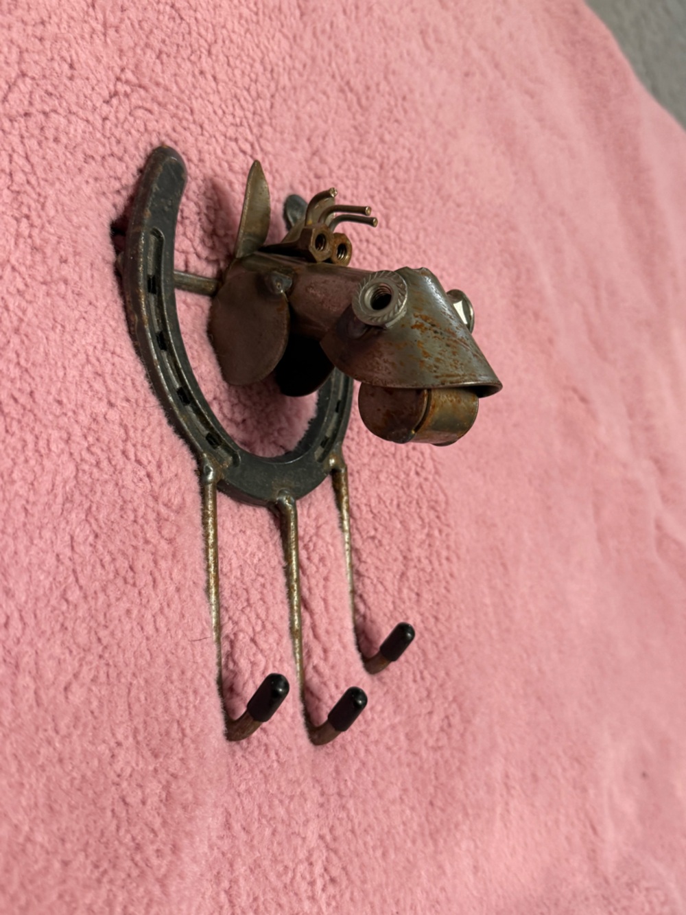 Rustic Horseshoe Wall Hook with Metal Horse Head - Brown